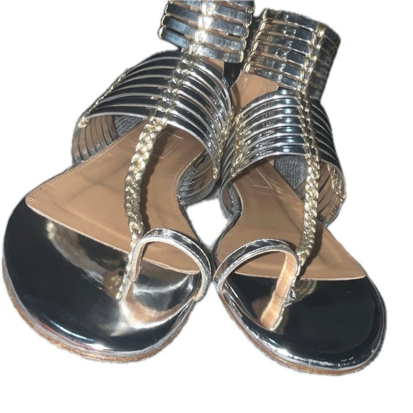 Aquazzura Leather Ravello Key Ring Silver Tone Gladiator Sandals, 37.5 (U.S. 7) - Picture 11 of 16